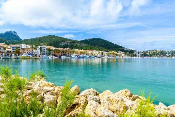 Luxury yachts moored in Port d'Andratx on a Mallorca sailing yacht charter