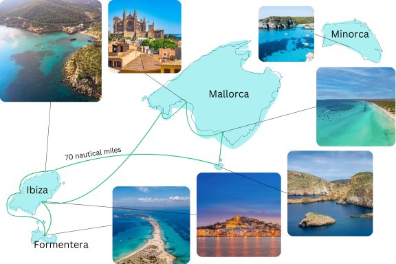 Balearic Islands Yacht Charter Itinerary Map with route
