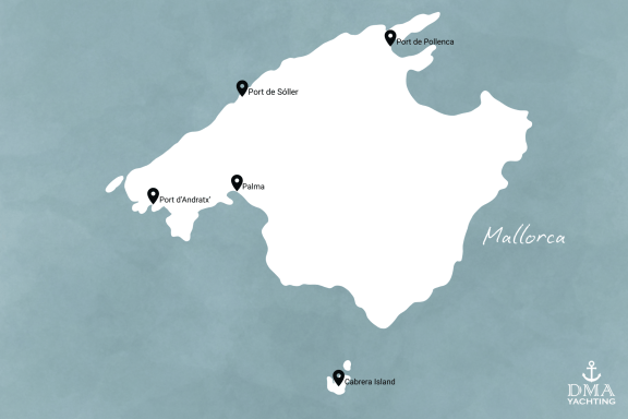 Map of Mallorca and Cabrera Island for yacht charters